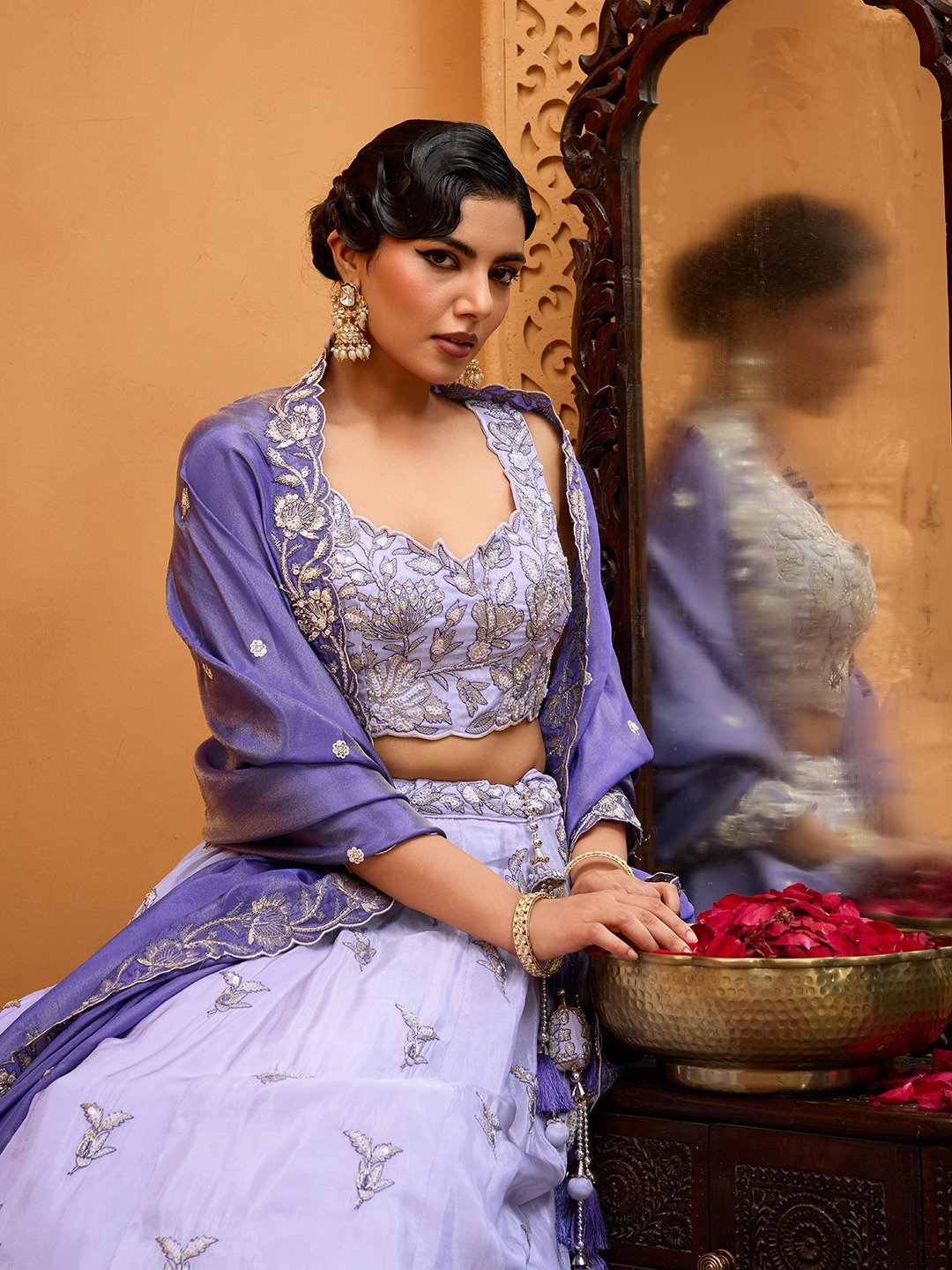 Lavender- Tissue Fabric Sequins embroidery Semi-Stitched Lehenga & Unstitched Blouse With Dupatta