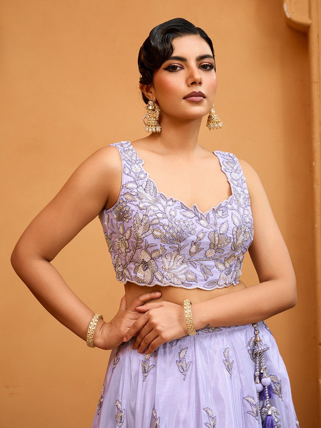Lavender- Tissue Fabric Sequins embroidery Semi-Stitched Lehenga & Unstitched Blouse With Dupatta