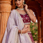 Burgundy- Tissue Fabric Sequins embroidery Semi-Stitched Lehenga & Unstitched Blouse With Dupatta