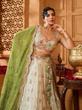 Limegreen- Tissue Fabric Sequins embroidery Semi-Stitched Lehenga & Unstitched Blouse With Dupatta