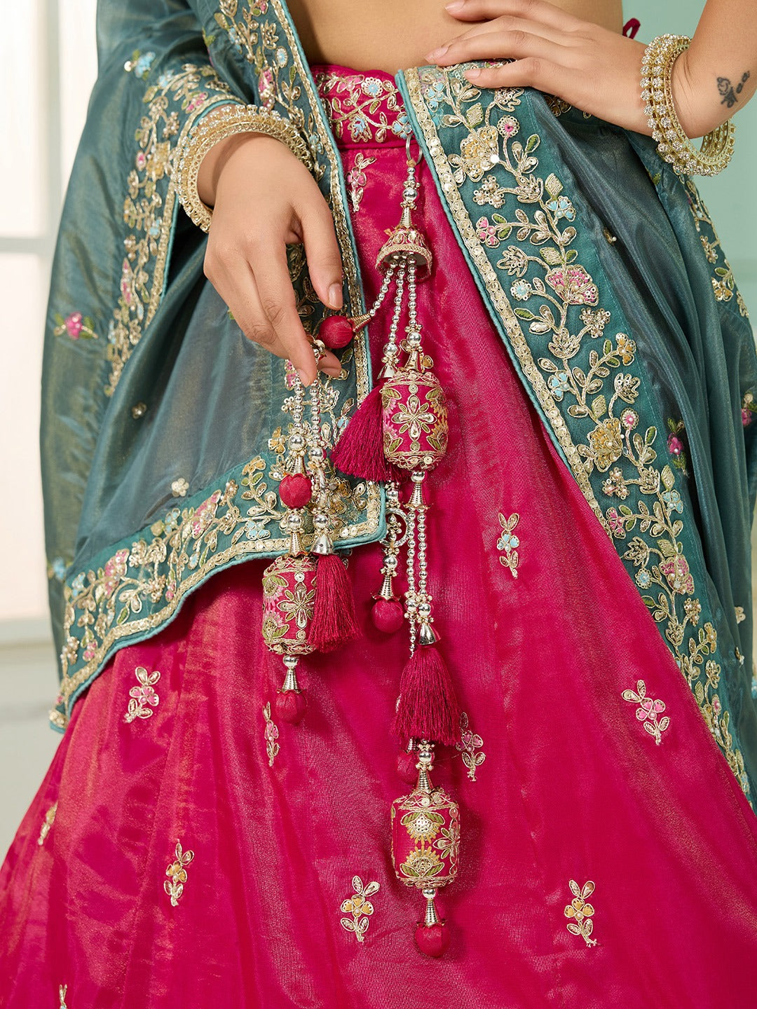 Pink- Silk Fabric Sequins embroidery Semi-Stitched Lehenga & Unstitched Blouse With Dupatta