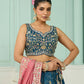 Teal- Silk Fabric Sequins embroidery Semi-Stitched Lehenga & Unstitched Blouse With Dupatta