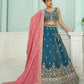 Teal- Silk Fabric Sequins embroidery Semi-Stitched Lehenga & Unstitched Blouse With Dupatta