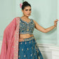 Teal- Silk Fabric Sequins embroidery Semi-Stitched Lehenga & Unstitched Blouse With Dupatta
