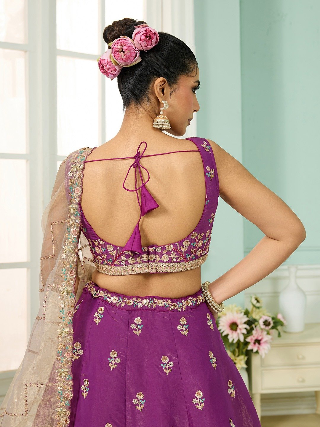 Purple- Georgette Fabric Sequins embroidery Semi-Stitched Lehenga & Unstitched Blouse With Dupatta