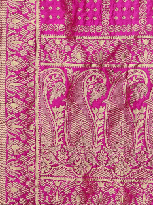 Ready to Wear Lehenga & Unstitched Blouse With Dupatta - Navy & Pink