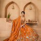 Orange- Tissue Fabric Sequinse embroidery Semi-Stitched Lehenga & Unstitched Blouse With Dupatta