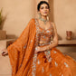Orange- Tissue Fabric Sequinse embroidery Semi-Stitched Lehenga & Unstitched Blouse With Dupatta