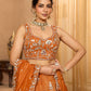 Orange- Tissue Fabric Sequinse embroidery Semi-Stitched Lehenga & Unstitched Blouse With Dupatta
