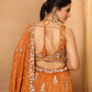 Orange- Tissue Fabric Sequinse embroidery Semi-Stitched Lehenga & Unstitched Blouse With Dupatta