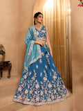 Teal- Silk Fabric Sequins embroidery Semi-Stitched Lehenga & Unstitched Blouse With Dupatta