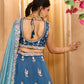 Teal- Silk Fabric Sequins embroidery Semi-Stitched Lehenga & Unstitched Blouse With Dupatta