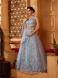 Grey- Net Fabric Sequins embroidery Semi-Stitched Lehenga & Unstitched Blouse With Dupatta