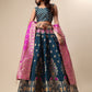 Ready to Wear Lehenga & Unstitched Blouse With Dupatta - Teal & Magenta