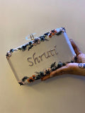 Customised Floral Embroidered Clutch with Transparent Knob - Pastels
