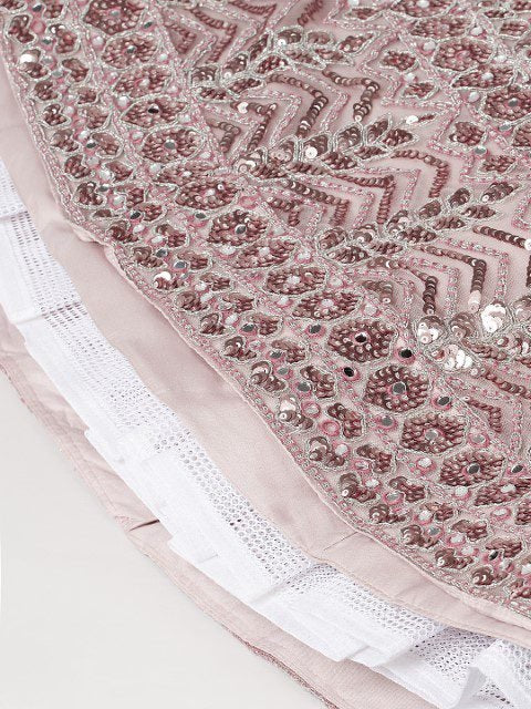 Rose Gold Net Mirror & Sequins embroidery Semi-Stitched Lehenga choli & Dupatta