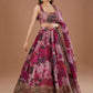 Adorable Pink Floral Printed Organza Bridesmaid Lehenga Choli