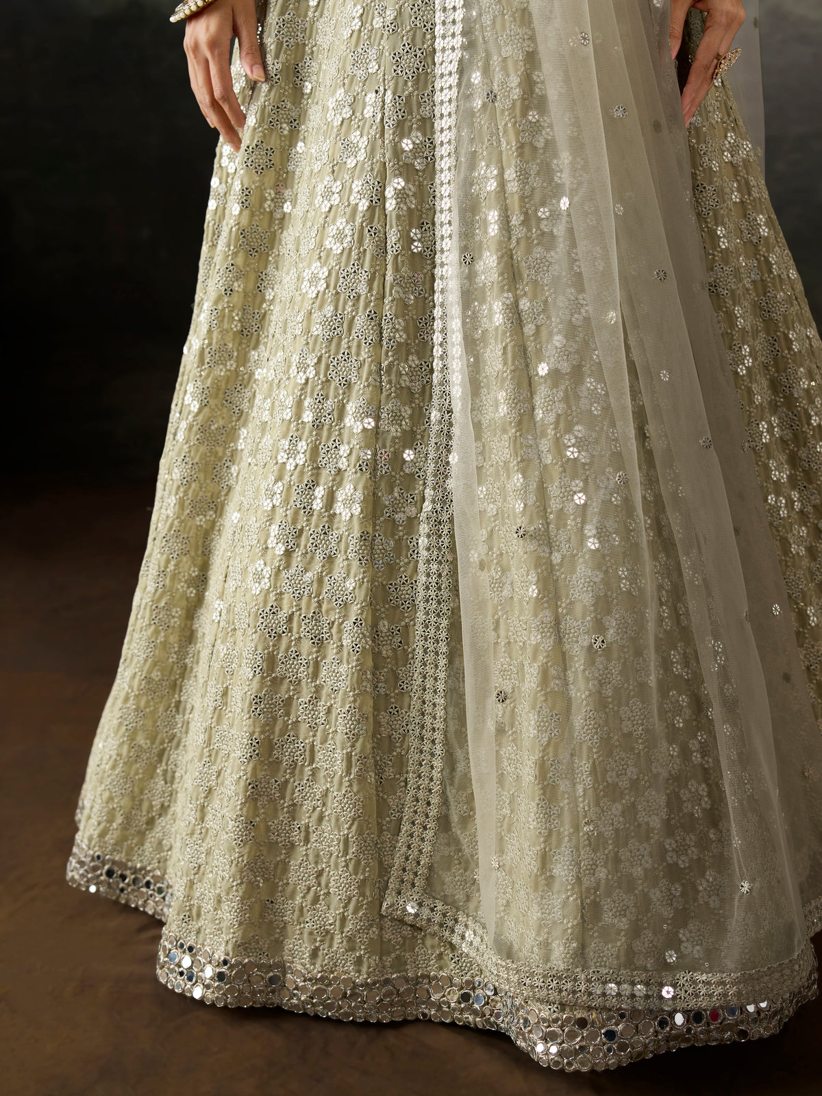 Sage Green Sequin Embroidered Lehenga Choli with Dupatta