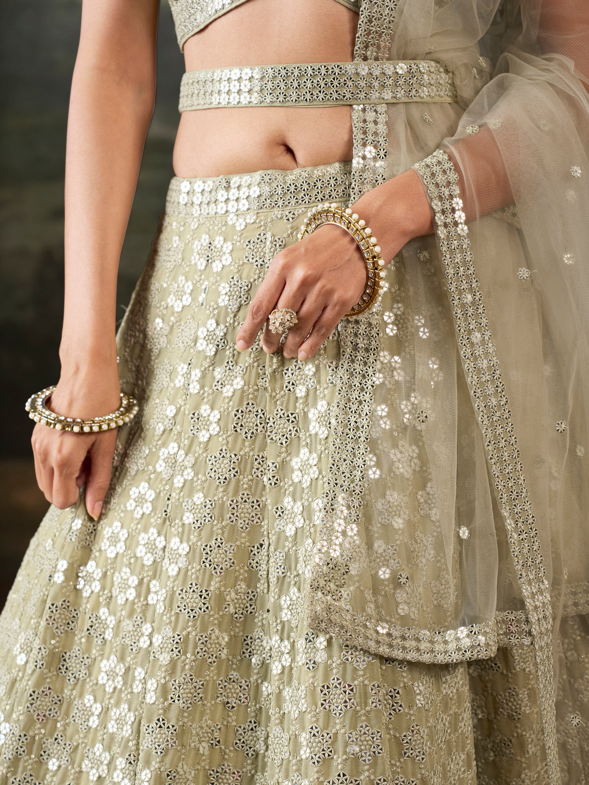 Sage Green Sequin Embroidered Lehenga Choli with Dupatta