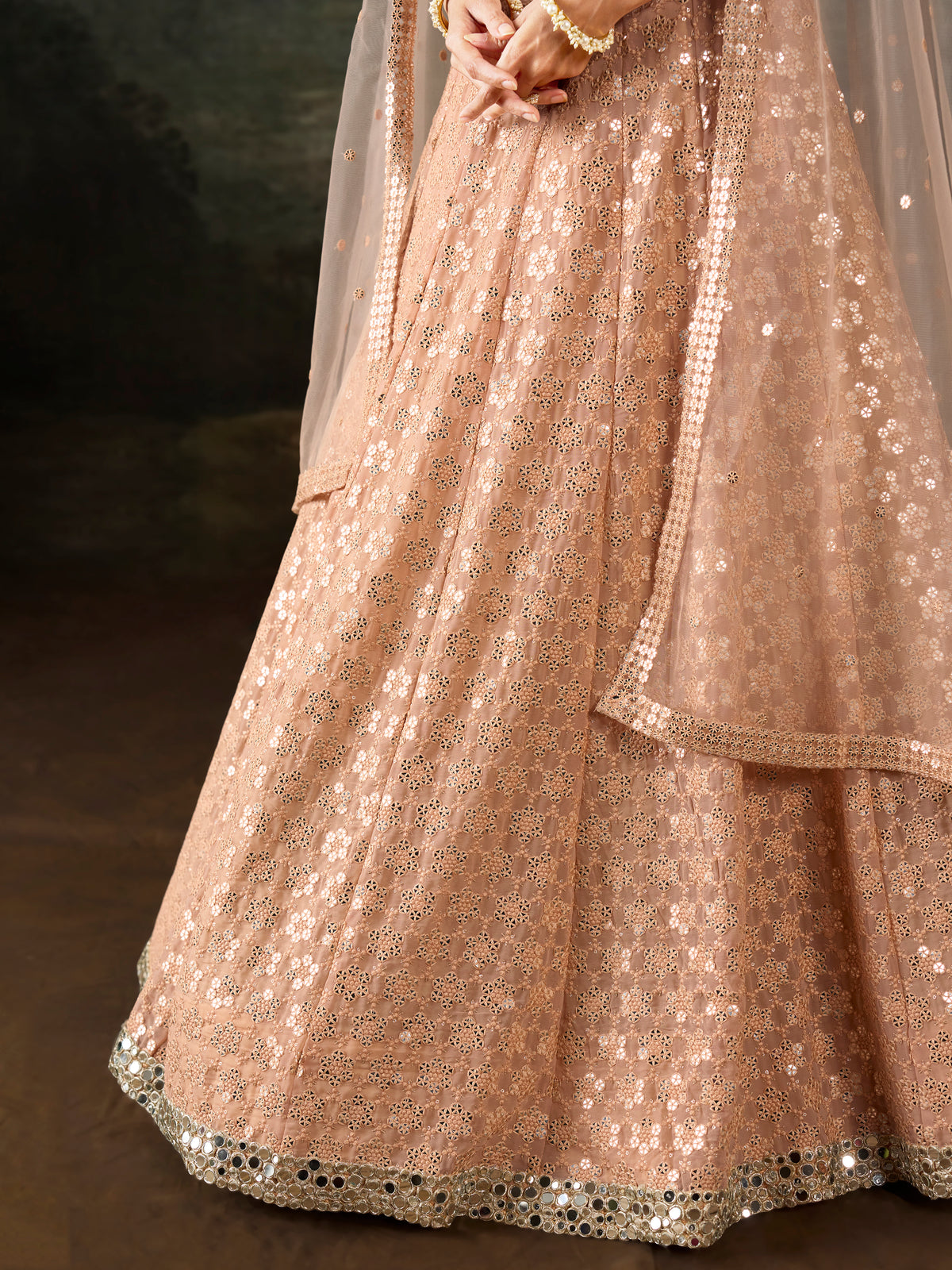 Peach Sequin Embroidered Lehenga Choli with Matching Dupatta