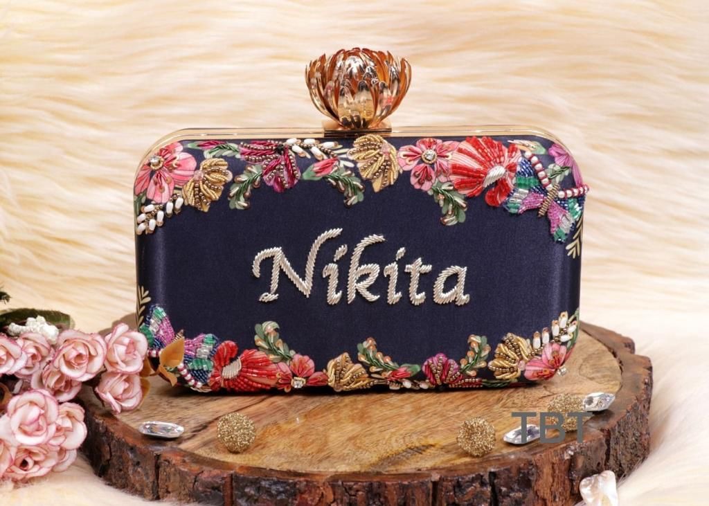 Customised Floral Embroidered Clutch