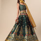 Ready to Wear Lehenga & Unstitched Blouse With Dupatta - Bottle Green