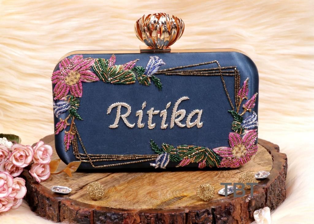 Customised Floral Embroidered Clutch