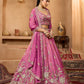 Pink- Tissue Fabric Sequinse embroidery Semi-Stitched Lehenga & Unstitched Blouse With Dupatta