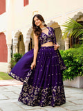 Purple Vichitra Silk Lehenga Choli with Zari & Sequence Embroidery and Lace Border Dupatta
