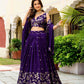 Purple Vichitra Silk Lehenga Choli with Zari & Sequence Embroidery and Lace Border Dupatta