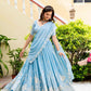 Sky Blue Faux Georgette Multi-Sequence Embroidered Lehenga Choli with Lace Border Dupatta