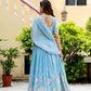 Sky Blue Faux Georgette Multi-Sequence Embroidered Lehenga Choli with Lace Border Dupatta