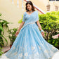 Sky Blue Faux Georgette Multi-Sequence Embroidered Lehenga Choli with Lace Border Dupatta