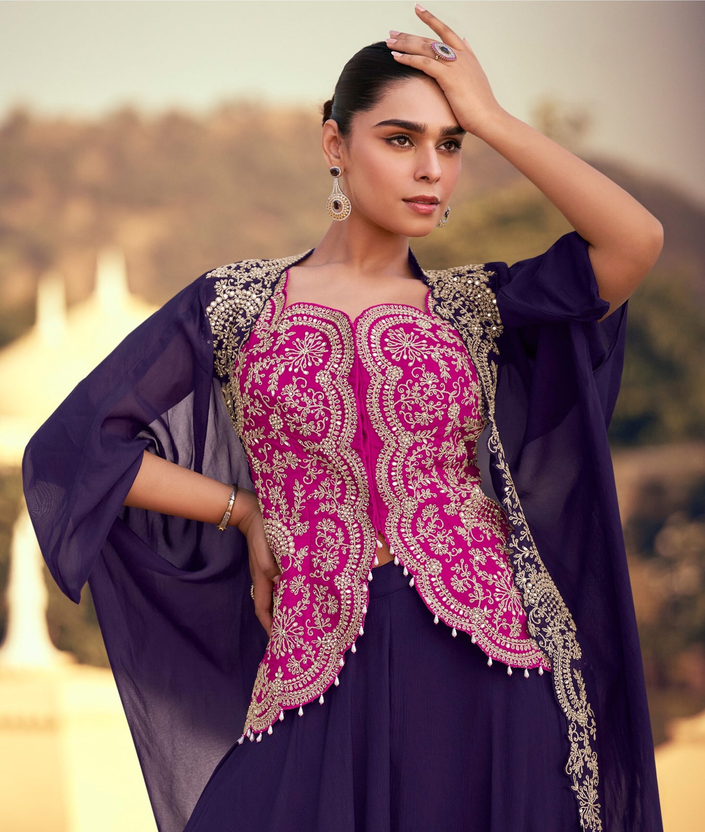 Heavy Chinon Purple Embroidered Readymade Designer Suit