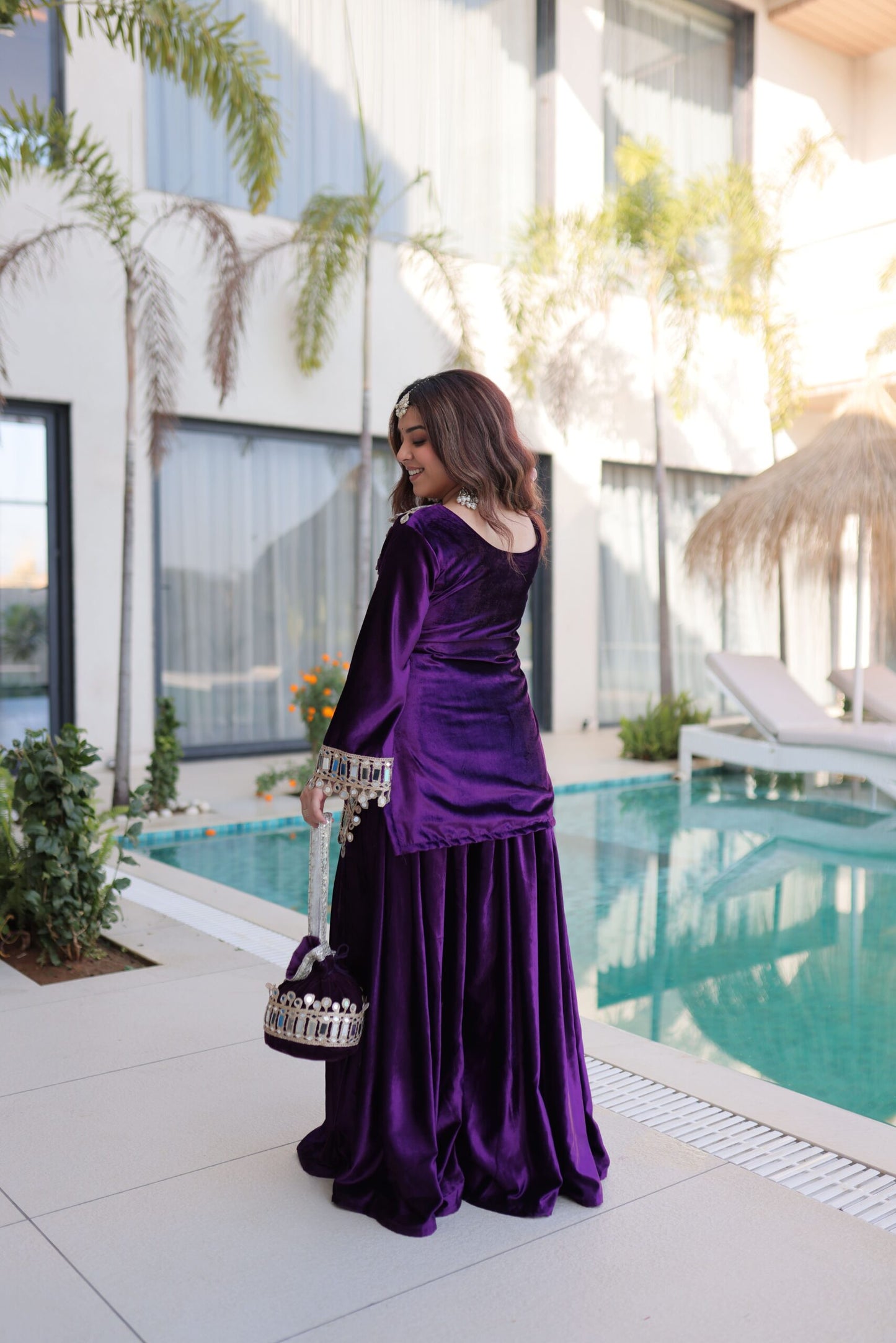 Royal Purple Velvet Mirror Work Sharara Set for Women Festive & Wedding Wear