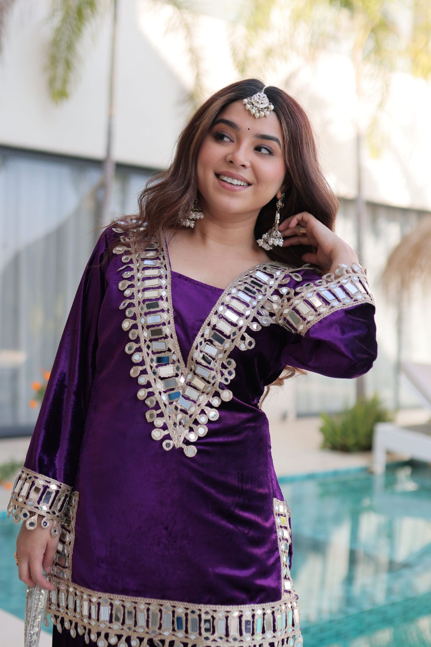 Royal Purple Velvet Mirror Work Sharara Set for Women Festive & Wedding Wear