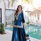 Elegant Teal Blue Velvet Mirror Work Sharara Set for Women Festive Party Wear