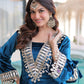 Elegant Teal Blue Velvet Mirror Work Sharara Set for Women Festive Party Wear