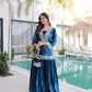 Elegant Teal Blue Velvet Mirror Work Sharara Set for Women Festive Party Wear