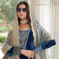 Royal Blue Velvet Embroidered Suit Set with Dupatta Party & Festive Wear