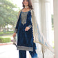 Royal Blue Velvet Embroidered Suit Set with Dupatta Party & Festive Wear