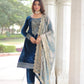 Royal Blue Velvet Embroidered Suit Set with Dupatta Party & Festive Wear
