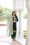 Emerald Green Velvet Embroidered Straight Suit with Dupatta Festive & Wedding Wear