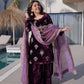 Plum Purple Velvet Embroidered Suit Set with Dupatta Elegant Festive Wear