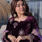 Plum Purple Velvet Embroidered Suit Set with Dupatta Elegant Festive Wear