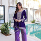 Royal Blue & Purple Velvet Heavy Embroidered Kurta Pant Set with Potli Party & Festive Wear