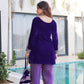 Royal Blue & Purple Velvet Heavy Embroidered Kurta Pant Set with Potli Party & Festive Wear
