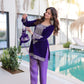 Royal Blue & Purple Velvet Heavy Embroidered Kurta Pant Set with Potli Party & Festive Wear