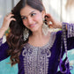 Royal Blue & Purple Velvet Heavy Embroidered Kurta Pant Set with Potli Party & Festive Wear