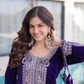 Royal Blue & Purple Velvet Heavy Embroidered Kurta Pant Set with Potli Party & Festive Wear